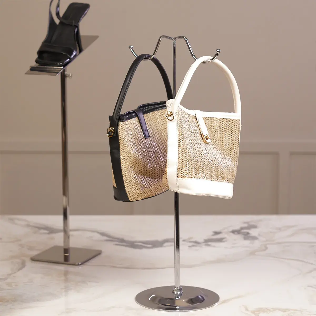 Présentoir réglable porte sac 2 bras H 42 à 70 cm métal chromé - Présentoir sac à main - Présentoirs sacs et portefeuilles-5