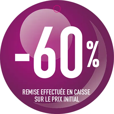 Etiquette ronde -60% ø 50 mm avec trou - Etiquette Soldes - Paquet de 100 - Etiquettes soldes