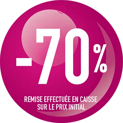 Etiquette ronde -70% ø 50 mm avec trou - Etiquette Soldes - Paquet de 100 - Etiquettes soldes