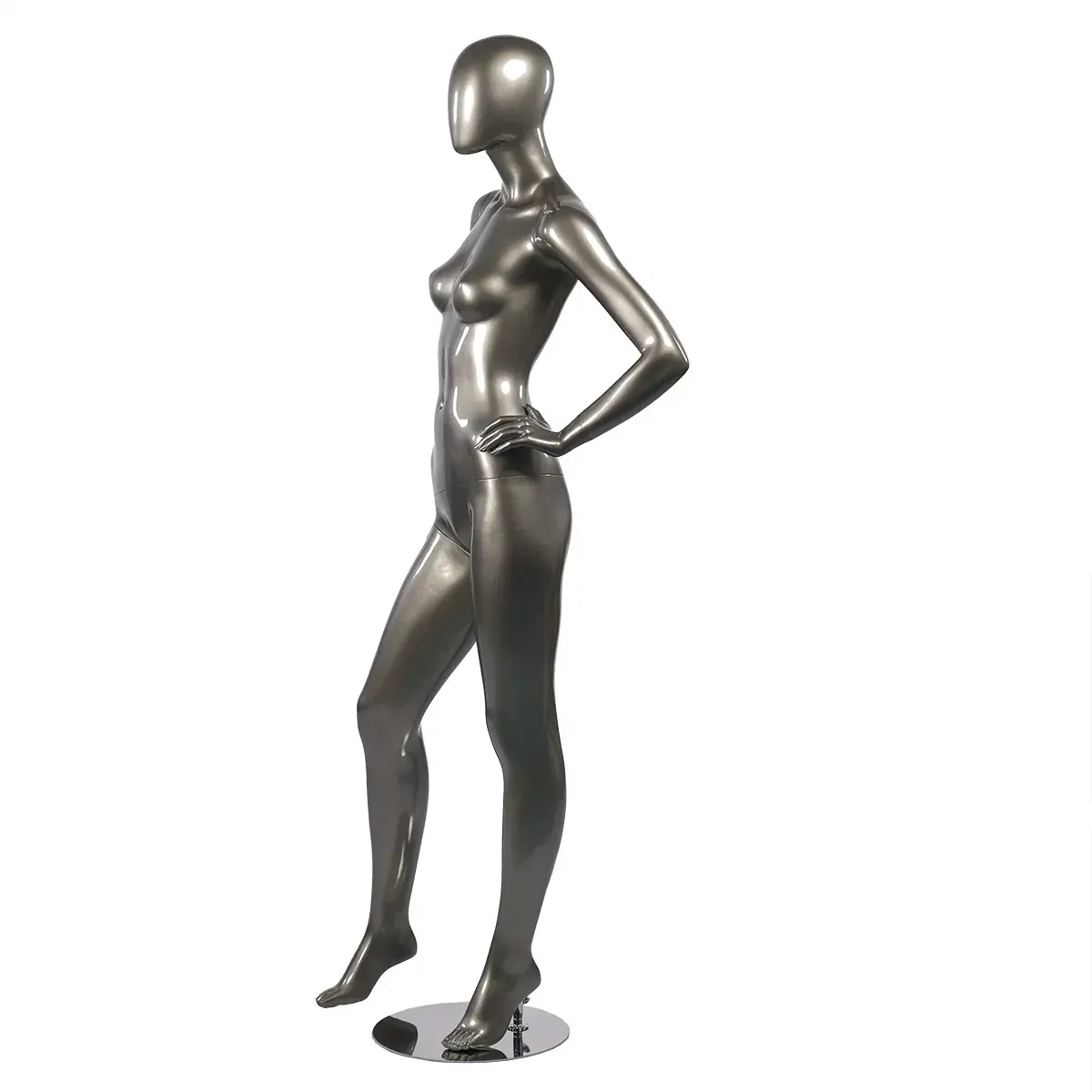 Mannequin femme finition laquée, main gauche sur la hanche H 178 cm Fibre de verre - Gris métal - Mannequins femmes-2