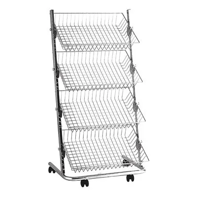 Présentoir 4 paniers inclinables sur roulettes 66 x 52 x 120 cm fil métal - Présentoir magasin - Présentoirs fil