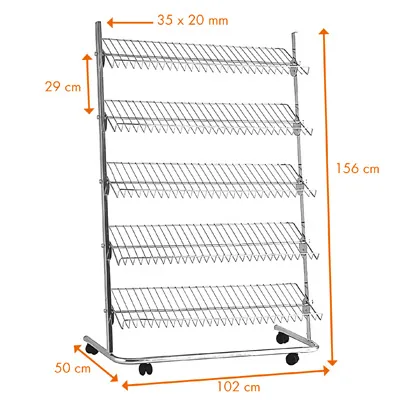 Présentoir 5 tablettes sur roulettes 102 x 50 x 156 cm fil métal - Présentoir magasin - Présentoirs fil-2
