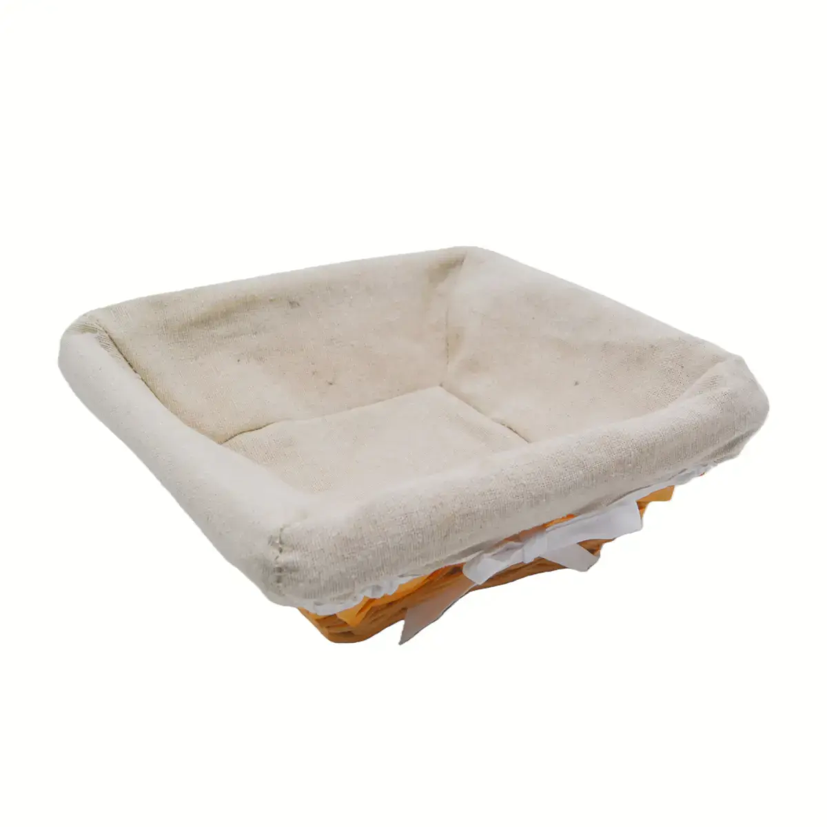 Corbeille osier carrée avec tissu beige 22 x 22 x 9 cm - Panier osier carré avec tissu beige - Corbeilles osier-2