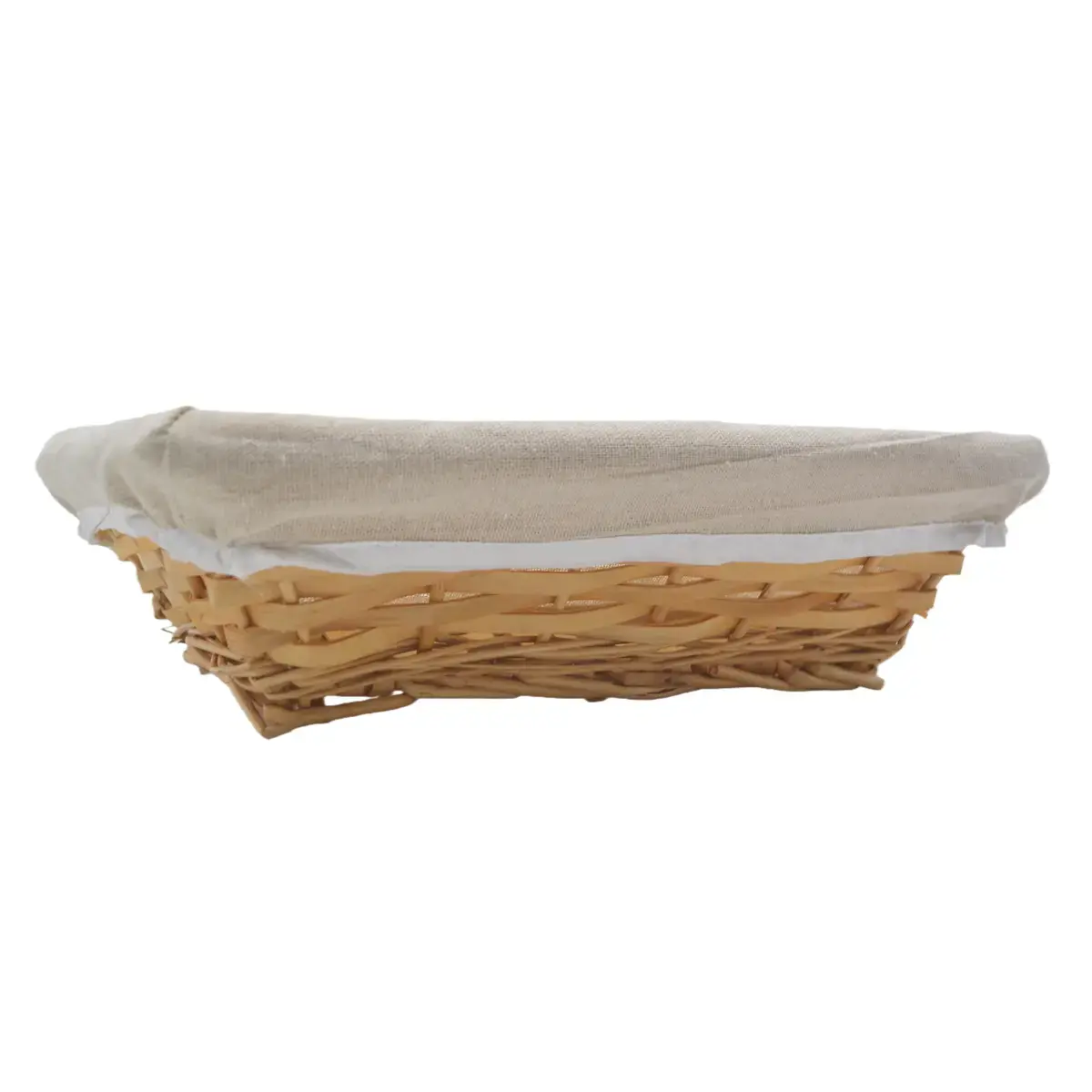 Corbeille osier rectangulaire avec tissu beige 33 x 23 x 9 cm - Panier osier rectangulaire avec tissu beige - Corbeilles osier