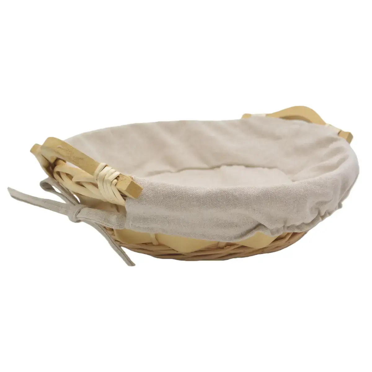 Corbeille osier ronde avec tissu beige ø 30 x 9 cm - Panier osier rond avec tissu beige - Corbeilles osier