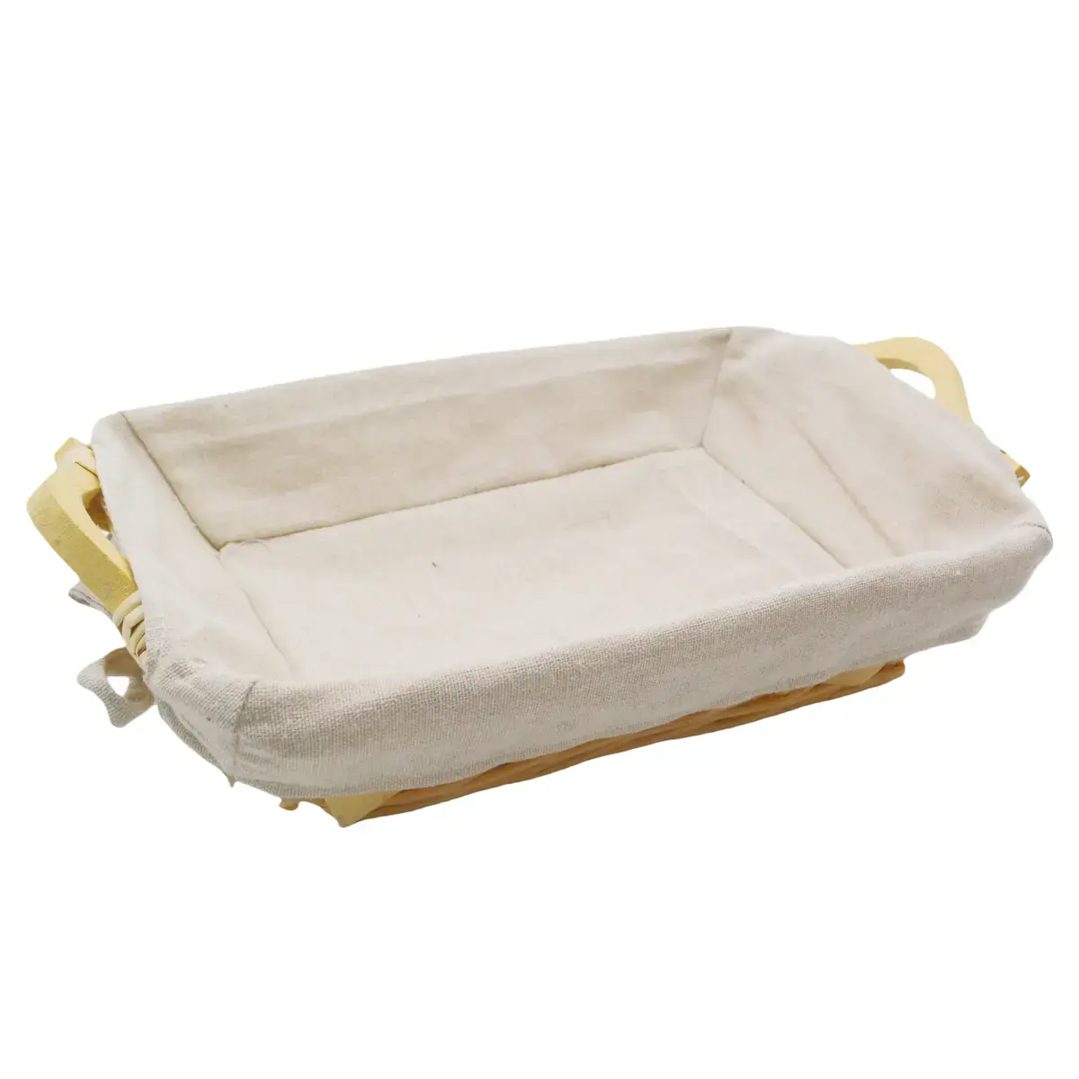Corbeille osier rectangulaire avec tissu beige et poignées bois 30 x 23 x 8 cm - Panier osier rectangulaire avec tissu et poignées - Corbeilles osier-2