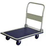 Chariot plateforme 90 x 60 x 87 cm plateau antidérapant 200kg - Chariot de manutention - Blanc / Bleu - Chariots magasin, caddies magasin