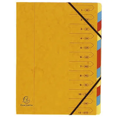 Trieur agrafé avec élastiques 12 compartiments A4 Exacompta - Coloris assortis - Intercalaires classeur, Trieurs documents