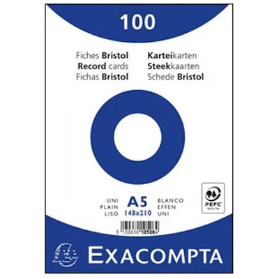 Fiche bristol 148 x 210 mm A5 unie blanche non perforée Exacompta - Paquet de 100 - Fiches Bristol-2