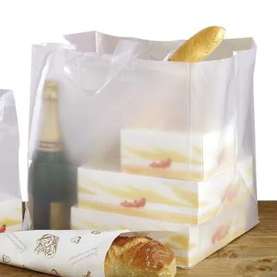 Sac translucide poignées souples 37 x 34 x 40 cm polyéthylène - Sac traiteur - Lot de 20 - Sacs vente à emporter