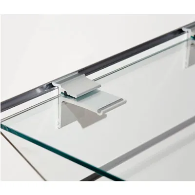 Pince métal pour tablette verre ép.8 mm sur panneau rainuré - Gris - Lot de 2 - Consoles pour tablettes-2