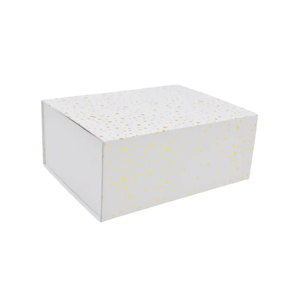 Boîte cadeau pliable blanche à pois or 33x25,5x14cm – Paquet de 5 - Boites cadeaux carton pliables