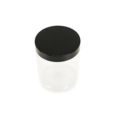 Pot PET cylindrique transparent avec couvercle vissant noir - 300 ml - carton de 212 unités - Bouteilles et pots cylindriques
