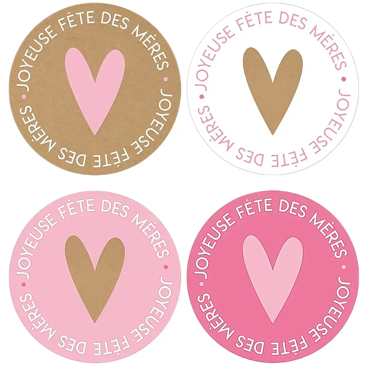 Etiquettes cadeaux Fête des Mères ø 35 mm, assortiment brun / rose / blanc - Boîte de 500 - Étiquettes cadeaux adhésives