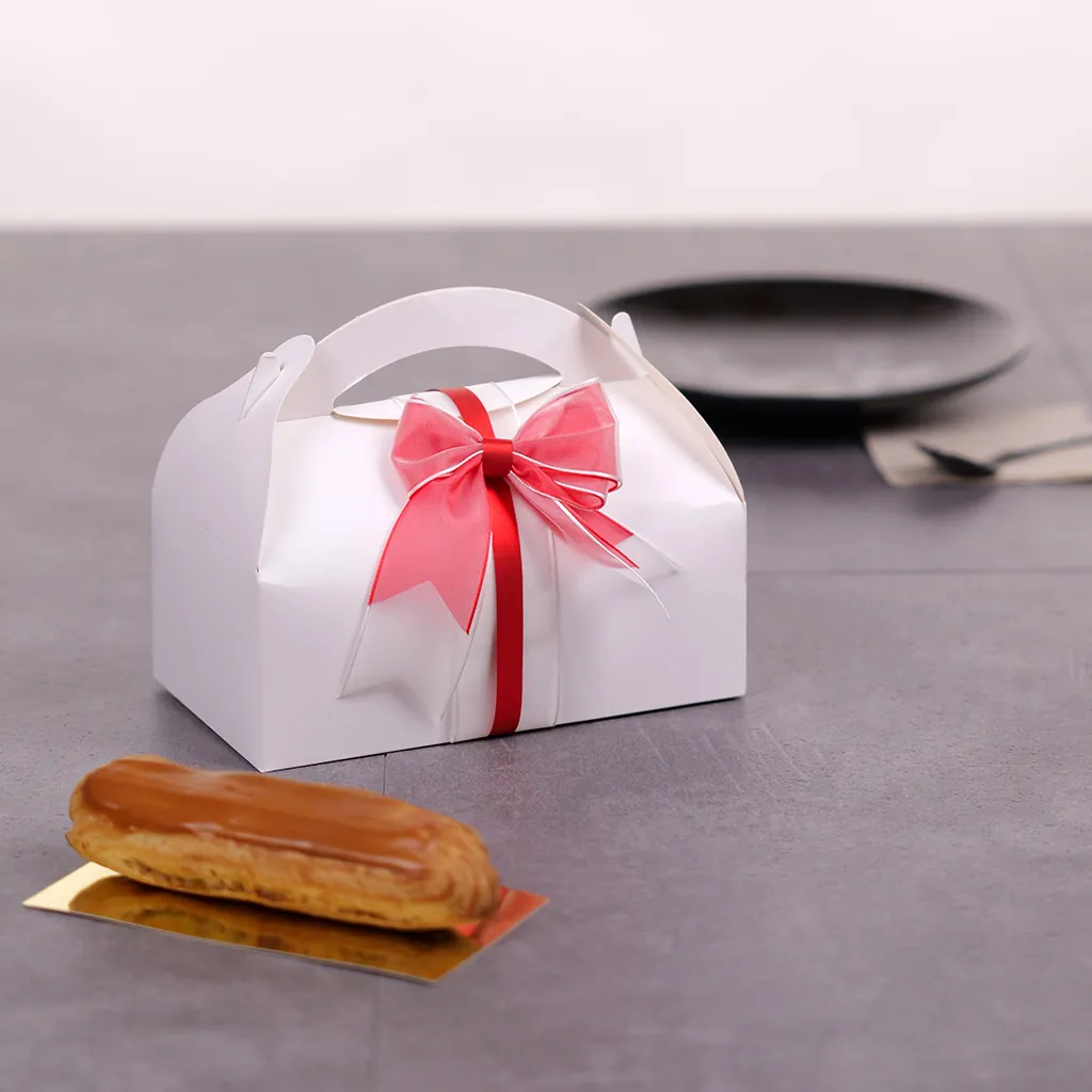 Boîte pâtissière carton avec poignée 18 x 10 x 7 cm - Caissette pâtissière à poignée - Blanc - Lot de 50 - Boîtes pâtissières, Caissettes pâtissières-2