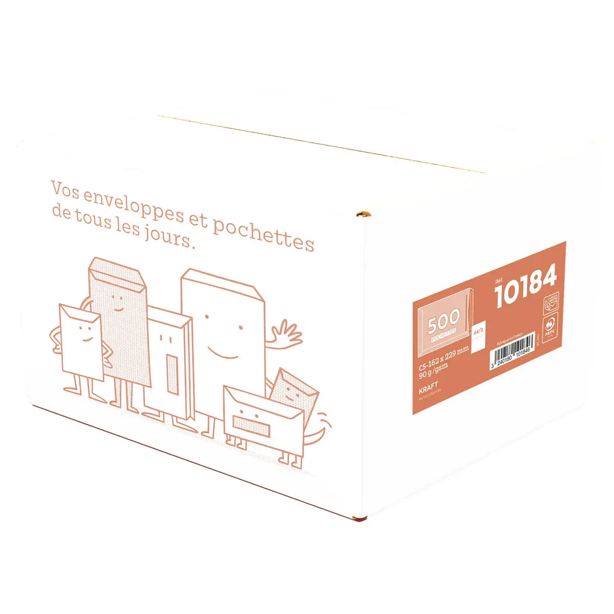 Pochette C5 kraft brun sans fenêtre La Couronne 162 x 229 mm 90g – Boîte de 500 - Enveloppes blanches, Enveloppes kraft-2