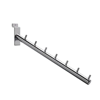 Bras incliné pour fond rainuré avec 7 crochets L 36 cm métal chromé tube rond ø 20 mm - Bras