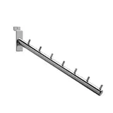 Bras incliné pour fond rainuré avec 7 crochets L 36 cm métal chromé tube rond ø 20 mm - Bras