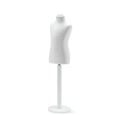 Buste enfant 6/8 ans tissu blanc pied rond bois H 54 cm - Bustes couture, torses couture