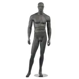 Mannequin homme, tête et cheveux sculptés, jambe droite sur le côté H 186 cm Fibre de verre - Gris anthracite mat - Mannequins hommes
