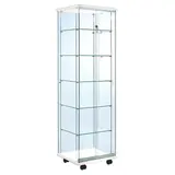Vitrine colonne verre trempé - Décor Blanc - L 52 x P 46 x H 180 cm - Vitrines bois tablettes réglables