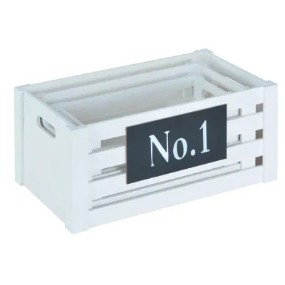 Lot de 3 caisses en bois ajourées avec poignées 40 x 25 x 18 / 35 x 20 x 16 / 30 x 15 x 14 cm - Blanc - Caisse en bois-2