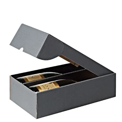 Coffret 2 bouteilles kraft gris anthracite 18,3 x 32,5 x 8,8 cm - Paquet de 30 - Coffrets pour bouteilles de vin, Boîtes pour bouteilles de vin-2