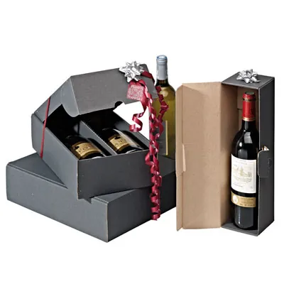 Coffret 3 bouteilles kraft gris anthracite 27 x 32,5 x 8,8 cm - Paquet de 30 - Coffrets pour bouteilles de vin, Boîtes pour bouteilles de vin-3