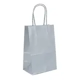 Sacs kraft Argent poignées torsadées - 14 + 8,5 x H 21,5 cm - Sacs kraft métallisés poignées torsadées