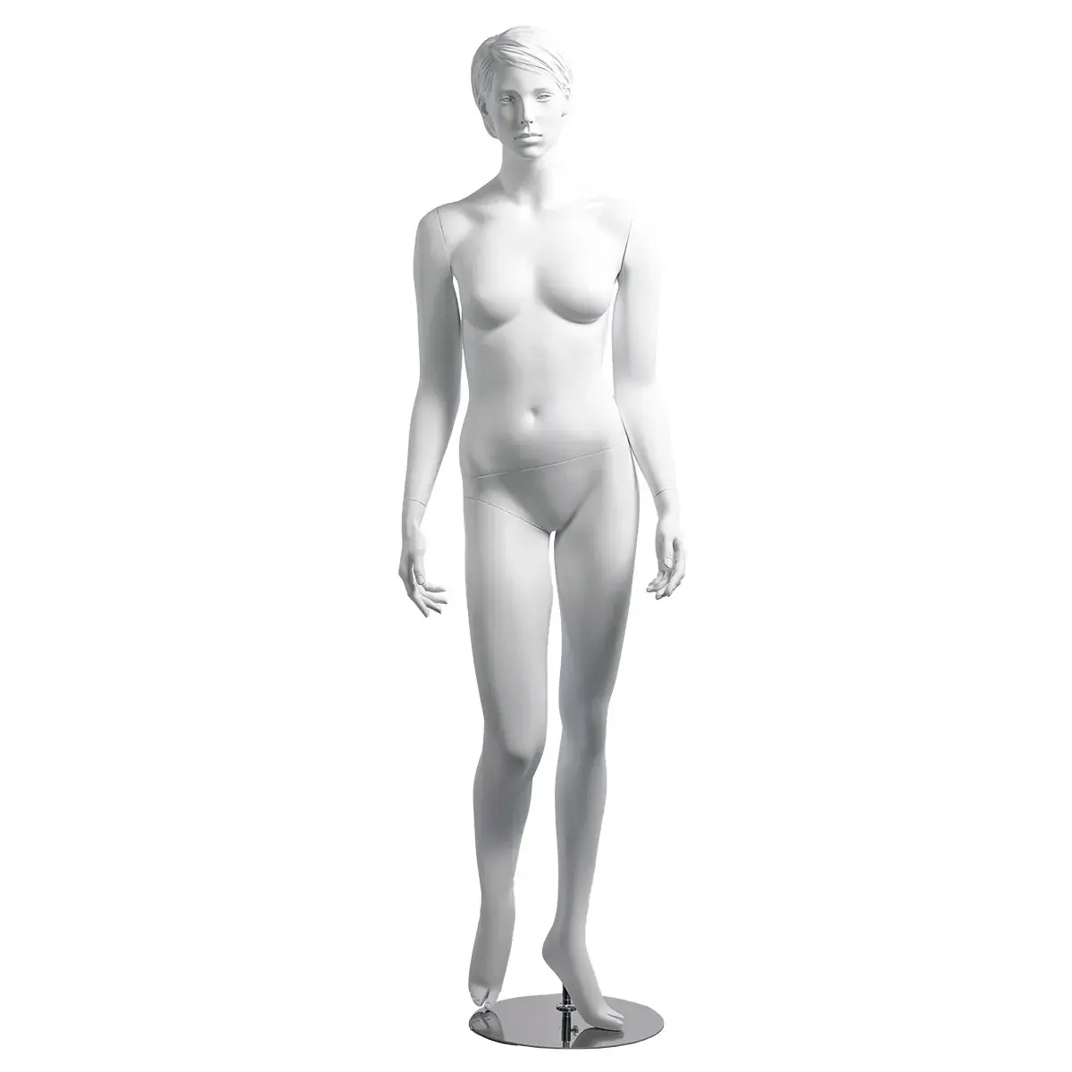Mannequin femme, cheveux sculptés, bras long du corps H 178 cm Fibre de verre - Blanc - Mannequins femmes