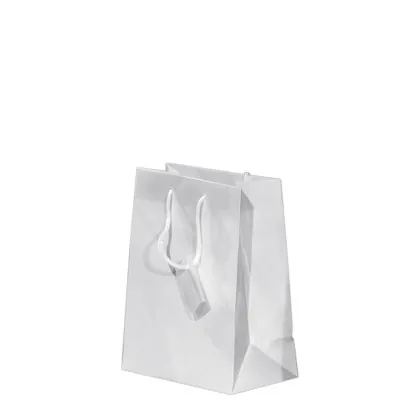 Sac pelliculé blanc brillant poignées cordelette 11,1 x 6,2 x 13,7 cm 157g – Paquet de 20 - Sacs pelliculés poignées cordelette