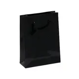 Sac pelliculé noir brillant poignées cordelette 8,1 + 3,3 x 10,8 cm - Paquet de 20 - Sacs pelliculés poignées cordelette