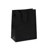 Sac pelliculé noir brillant poignées cordelette 17,8 + 9,8 x 22,9 cm - Paquet de 20 - Sacs pelliculés poignées cordelette
