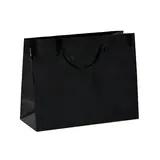Sac pelliculé noir brillant poignées cordelette 22,9 + 9,8  x 17,8 cm - Paquet de 20 - Sacs pelliculés poignées cordelette
