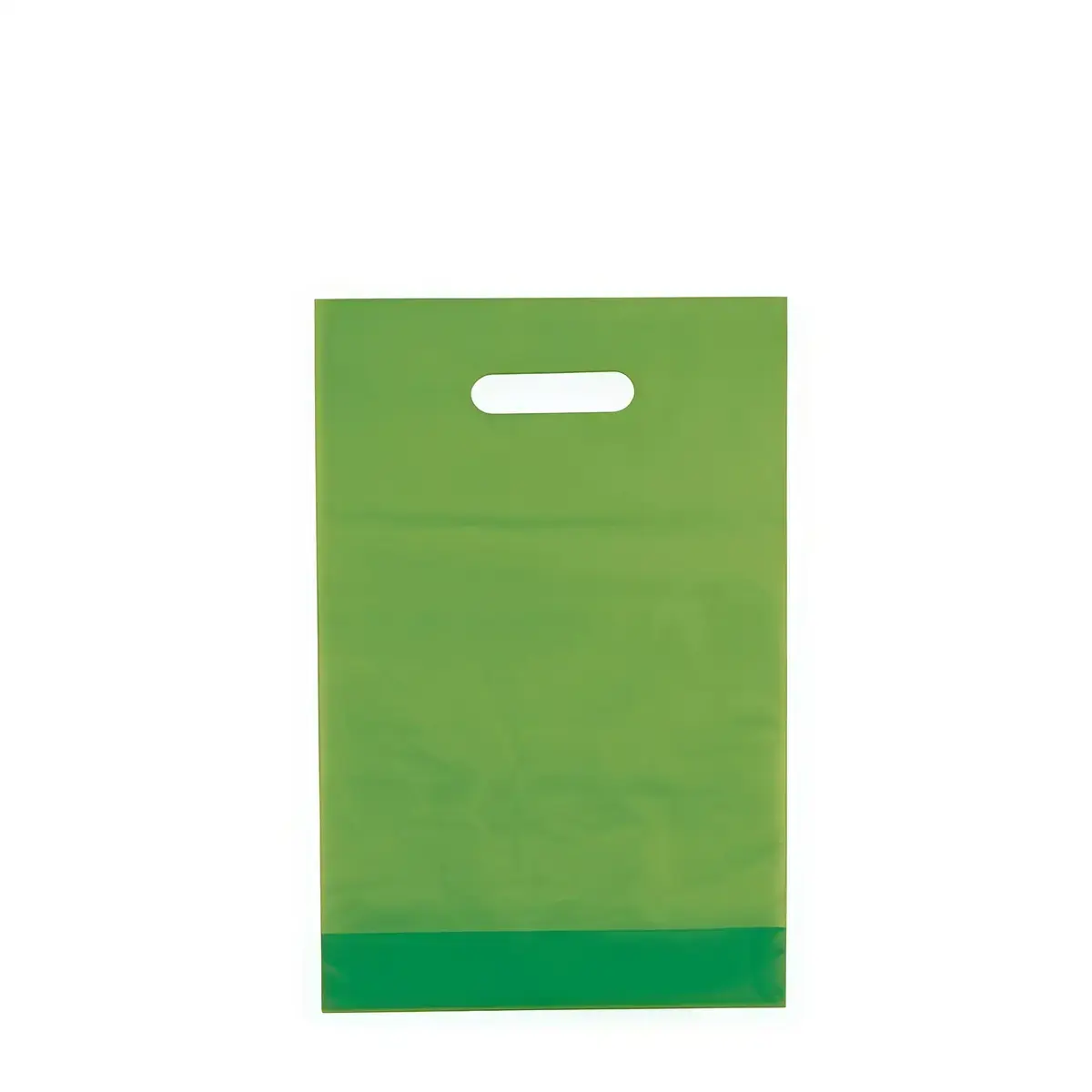 Sac plastique poignées découpées renforcées PEBD 55µ 25 x 38 x 4 cm - Vert Anis - Lot de 100 - Sacs plastique unis, poignées découpées