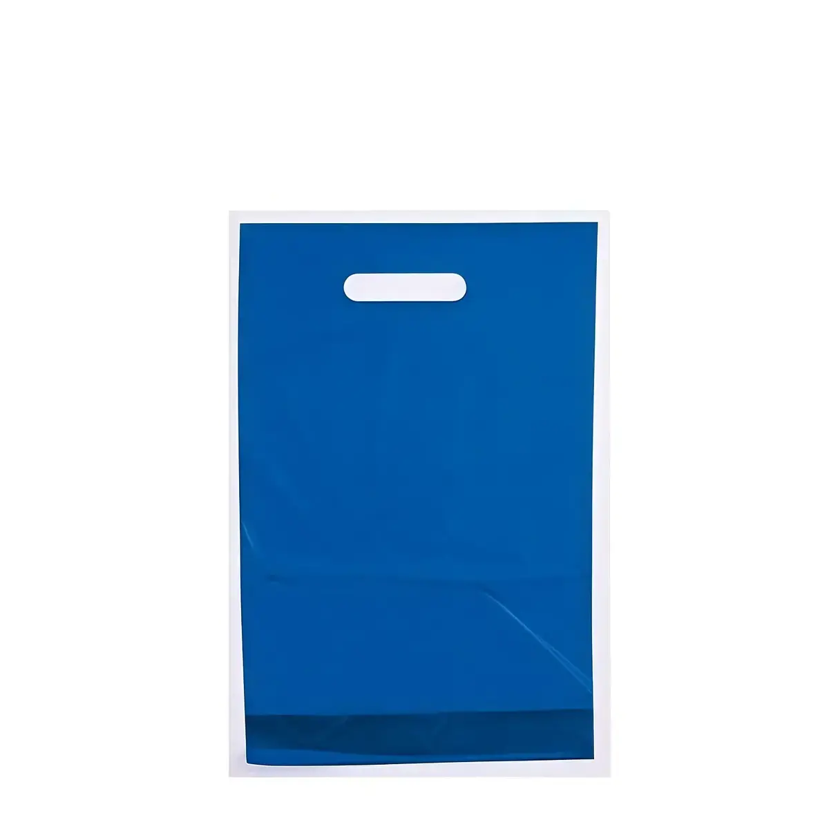 Sac plastique poignées découpées renforcées PEBD 55µ 25 x 38 x 4 cm - Bleu marine - Lot de 100 - Sacs plastique unis, poignées découpées