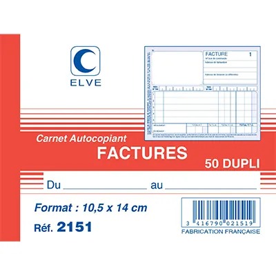 Facturier - Cahier de facture Elve Manifold 140 x 105 mm 50 pages 2 exemplaires - Facturiers