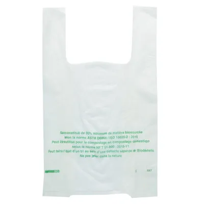 Sac bretelle biodégradable transparent 30 x 7,5 x 50 cm plastique biosourcé - Rouleau de 400 sacs - Sacs plastique bretelles