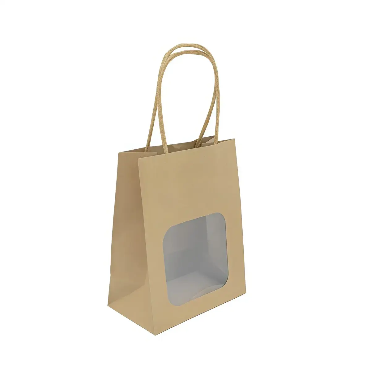 Sac kraft avec fenêtre et poignées torsadées, brun, 11 + 6 x 14 cm, paquet de 20 - Sacs kraft à fenêtre-2