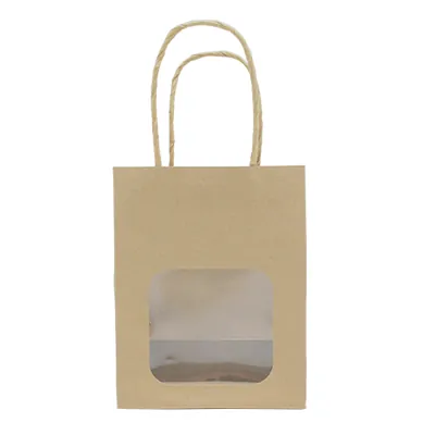 Sac kraft avec fenêtre et poignées torsadées, brun, 11 + 6 x 14 cm, paquet de 20 - Sacs kraft à fenêtre-3