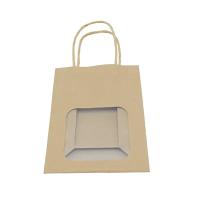 Sac kraft avec fenêtre et poignées torsadées, brun, 11 + 6 x 14 cm, paquet de 20 - Sacs kraft à fenêtre-4