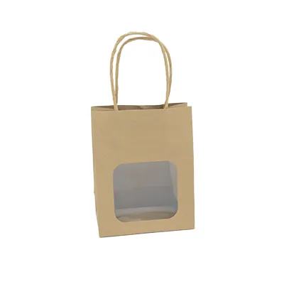 Sac kraft avec fenêtre et poignées torsadées, brun, 11 + 6 x 14 cm, paquet de 20 - Sacs kraft à fenêtre-5