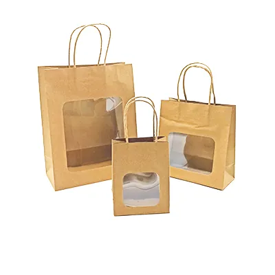 Sac kraft avec fenêtre et poignées torsadées, brun, 11 + 6 x 14 cm, paquet de 20 - Sacs kraft à fenêtre-6