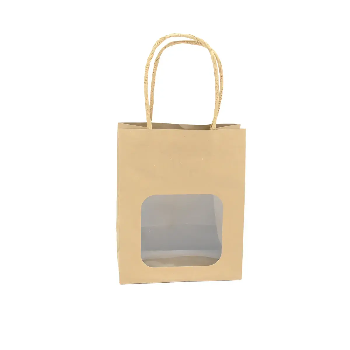 Sac kraft avec fenêtre et poignées torsadées, brun, 11 + 6 x 14 cm, paquet de 20 - Sacs kraft à fenêtre