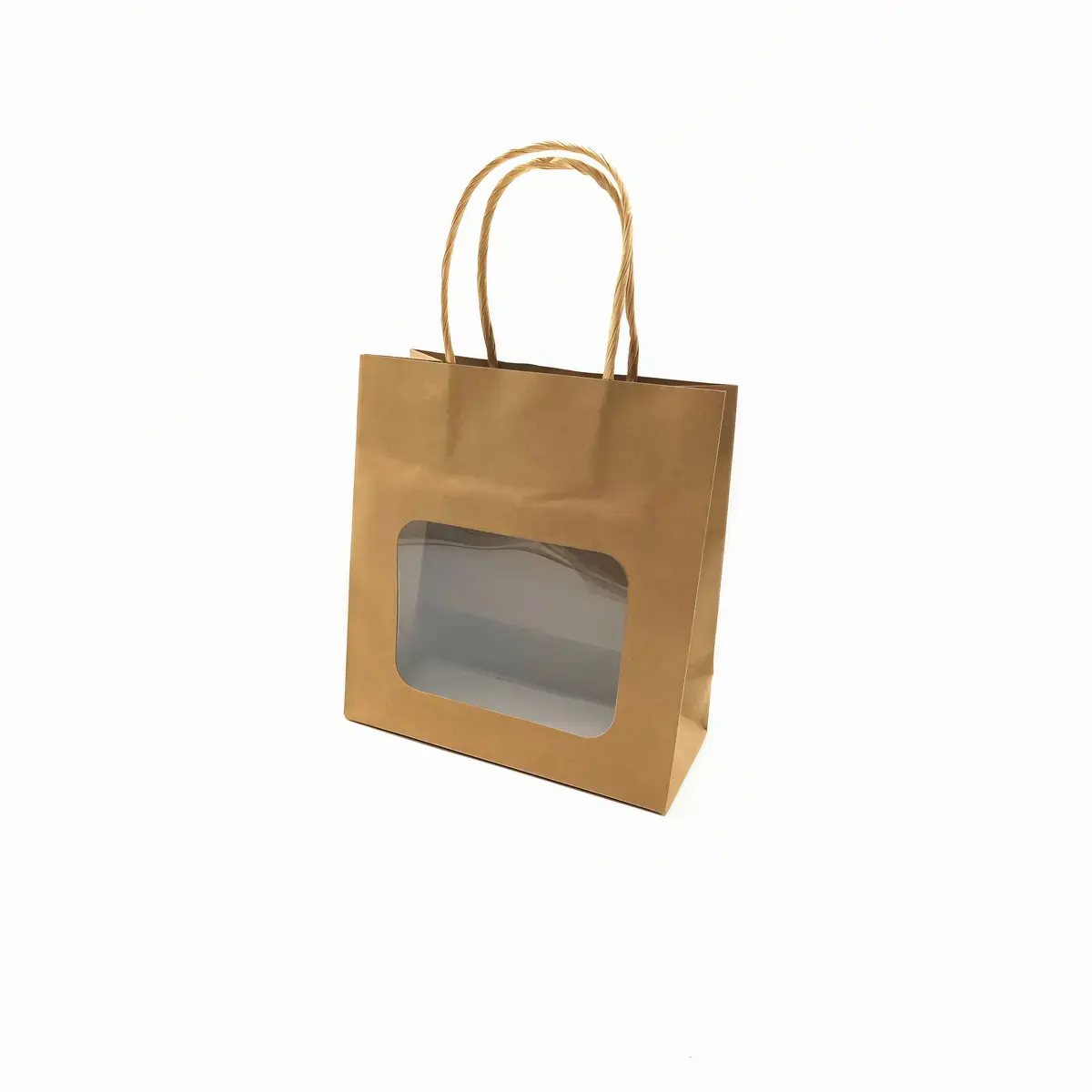 Sac kraft avec fenêtre et poignées torsadées, brun, 17,5 + 7,5 x 18,5 cm, paquet de 20 - Sacs kraft à fenêtre
