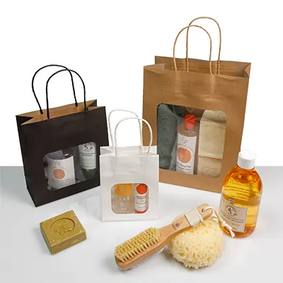 Sac kraft avec fenêtre et poignées torsadées, brun, 21,5 + 10,5 x 27,5 cm, paquet de 20 - Sacs kraft à fenêtre-4