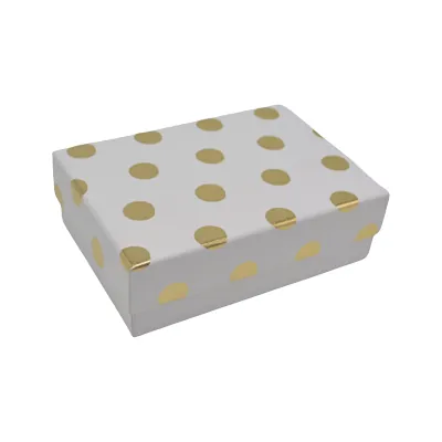 Boîte cadeau cloche rectangulaire blanche à pois dorés 14,5x10x5cm – Paquet de 10 - Boites cloches