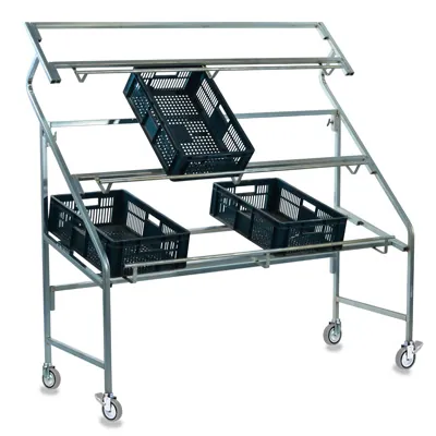 Étalage pour marché – Présentoir cagettes 3 niveaux largeur 129 cm avec roulettes - Tables de marché, étals de marché-2