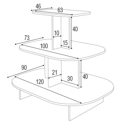 Présentoir 3 niveaux ovale blanc 120 x 90 x 106 cm - Présentoir central - Présentoir pyramide - Podiums de présentation, Présentoirs 3 niveaux-2
