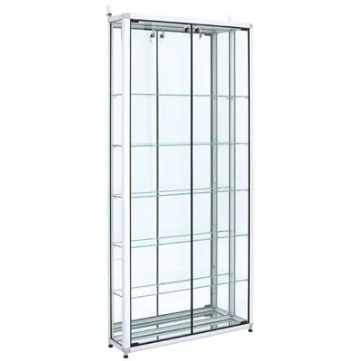 Vitrine d'exposition aluminium fond miroir verre sécurisé 5 tablettes 80 x 20 x 180 cm - Meuble vitrine - Vitrines Verre & Aluminium